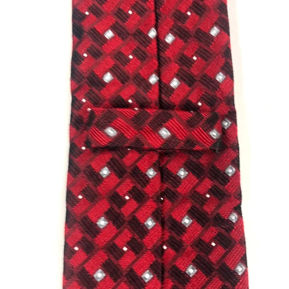 Murano EXTRA LONG Tie Red Black Geometric Pattern 100% Silk Dress Necktie 65 in